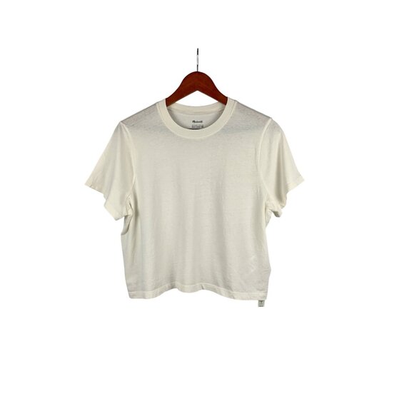 Madewell Womens Softfade Cotton Boxy-Crop Tee Size M Ivory - Picture 1 of 4